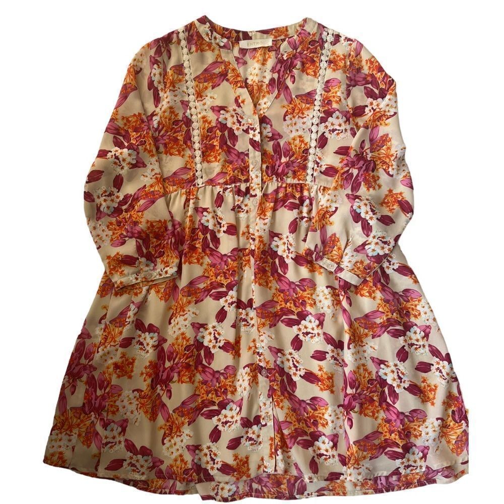 Entro In Bloom Taupe Floral Babydoll Dress sz S - Picture 8 of 9